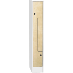 Space-saving metal “Z” locker with compact laminate doors