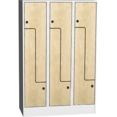 Space-saving metal “Z” locker with compact laminate doors
