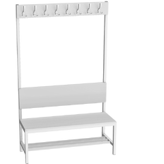 Locker room bench with coat rack