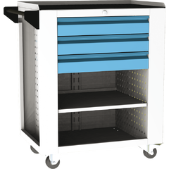 Fahrbarer Montagewagen der Serie SVL – 1 Fachboden, 3 Schubladen + Zubehör