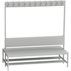 Double-sided locker room bench with coat rack